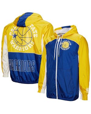 Mitchell & Ness Royal/yellow Golden State Warriors Hardwood Classics Big Shot Premium Full-zip Windbreaker Jacket - Blue