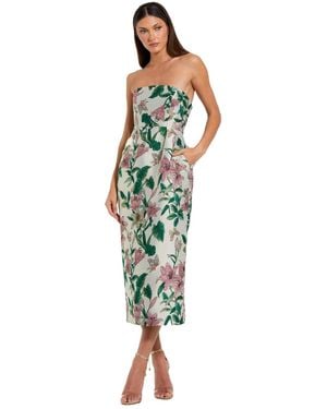Mac Duggal Petite Floral Brocade Strapless Fitted Midi Dress - Green