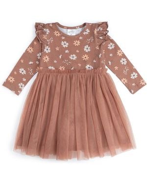 Sweet Wink Little And Big Girls Ditsy Fall Floral Long Sleeve Tutu Dress - Pink