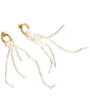 Classicharms Nina Hoop Bead Pearl Tassel Earrings - White