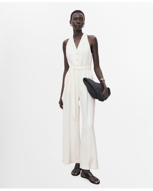 Mango Belted Halter Neck Jumpsuit - White