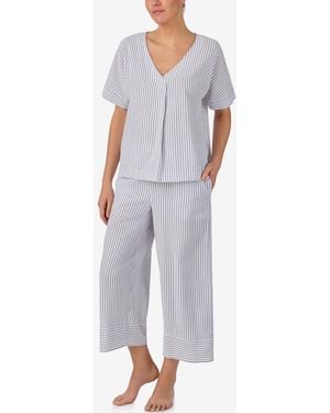 DKNY Seersucker Dolman Short-sleeve Top & Cropped Pants Pajama Set - Blue