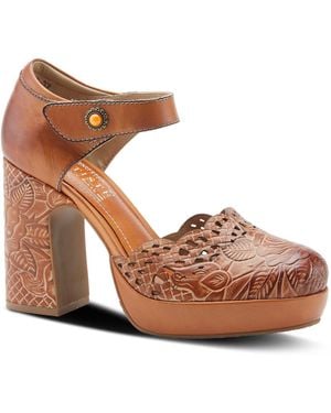 L'ARTISTE Debbihary Hand-painted Leather Mary Jane Pumps - Brown