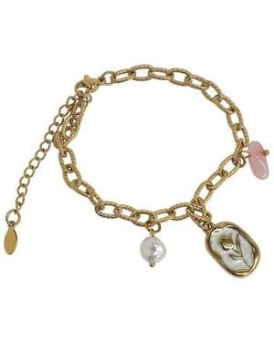 SOH Adjustable Faux Pearl Charm Bracelet - Metallic