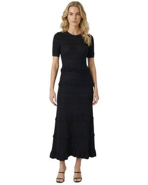Modenaire Textured Knit Ruffle-trim Fitted Midi Dress - Black