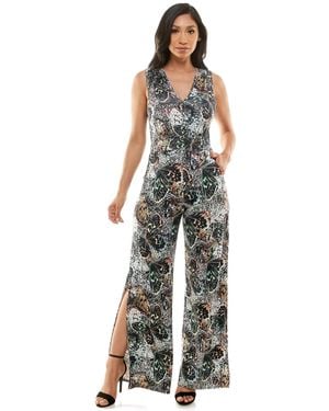 Bebe Printed Plunge Neck Jumpsuit - Multicolor