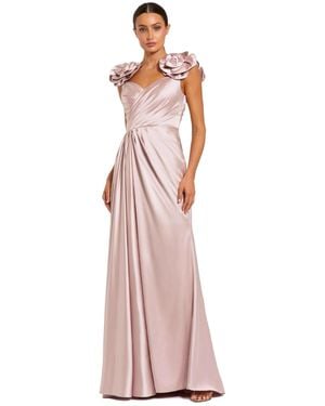Mac Duggal Faux Wrap Satin Gown With 3d Flower Straps - Pink
