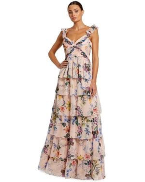 Mac Duggal Strapless Floral Chiffon Gown - Natural