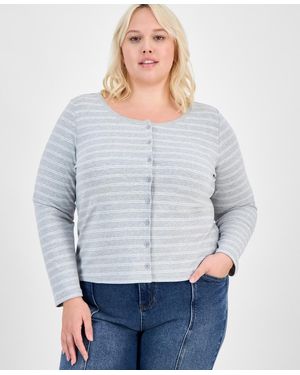 Hippie Rose Trendy Plus Striped Button-front Sweater - Gray