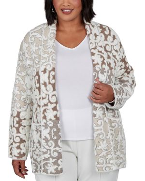 Ruby Rd. Plus Size Shawl Collar Open-front Long-sleeve Cardigan - Gray
