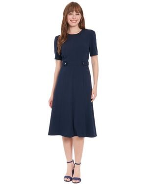 London Times Side Tab Crew Neck Dress - Blue