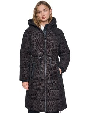 DKNY Walker Length Anorak Lined Hood Coat - Blue