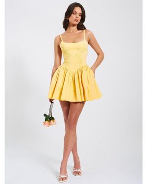 Miss Circle Kadi Cotton Drop Waist Corset Mini Dress - Yellow