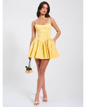 Miss Circle Kadi Cotton Drop Waist Corset Mini Dress - Yellow