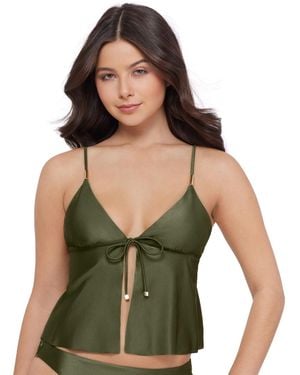 Steve Madden Tie-front Crop Tankini Top - Green