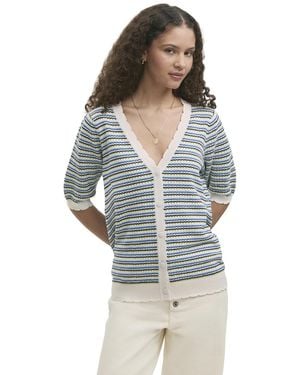 Finery London Willa Striped Short-sleeve V-neck Cardigan - Blue
