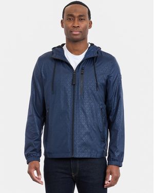 Michael Kors Printed Logo Hooded Windbreaker Jacket - Blue