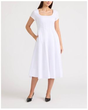 Ellen Tracy Poplin Cap-sleeve Paneled Dress - White