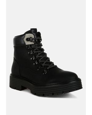LONDON RAG Boskoff Lace-up Chunky Warm Ankle Boots - Black