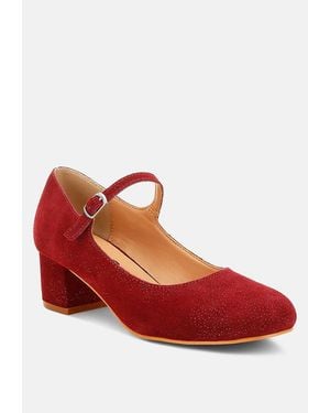 Rag & Co Bettola Shimmer Suede Mary Jane Sandals - Red