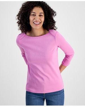Style & Co. Pima Cotton 3/4-sleeve Boat-neck Top - Pink