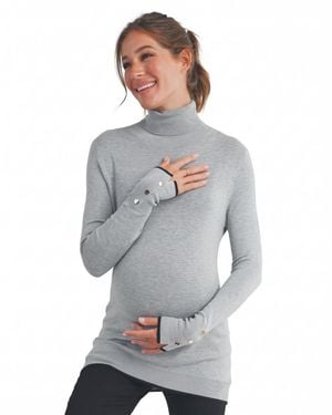 Hello Miss Maternity Turtleneck Button-sleeve Viscose-blend Sweater - Gray