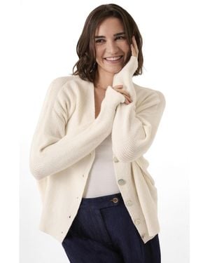 Celtic & Co. Slouchy Ribbed V-neck Cardigan - Natural