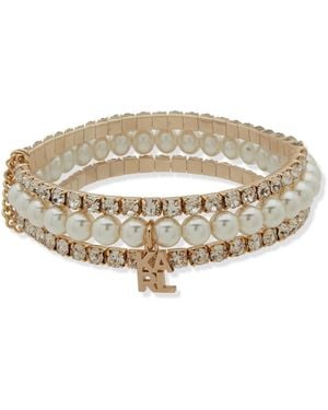 KARL LAGERFELD Imitation Pearl Logo Stretch Bracelet - White