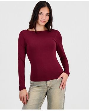 BarIII Long-sleeve Draped-back Top - Red