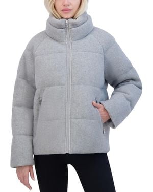 Tahari Knit Faux-fur-collar Puffer Coat - Gray