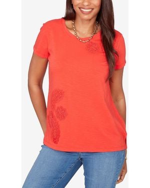 Ruby Rd. Petite Paisley Lace Solid Knit T-shirt - Red