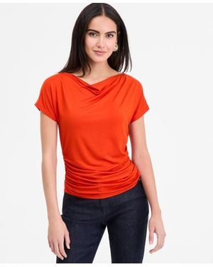 INC International Concepts Ruched Cowlneck Top - Red