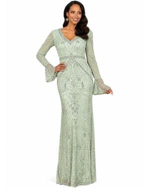 Lara Long Bell Sleeve V-neck Beaded Gown - Green