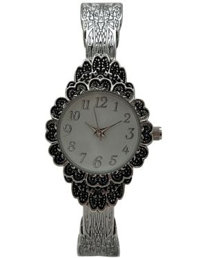 Olivia Pratt Elegant Flower Detailed Face Bangle Watch - Black
