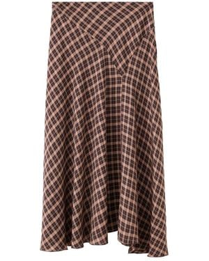 Mango Plaid Asymmetric Midi Skirt - Brown