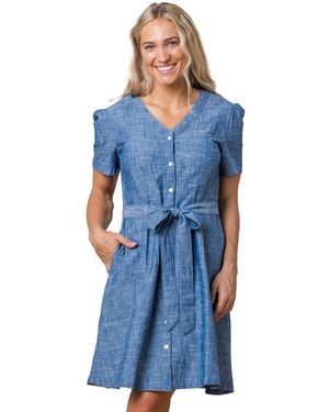 Hope & Henry Short Sleeve Button Front Chambray Dress - Blue