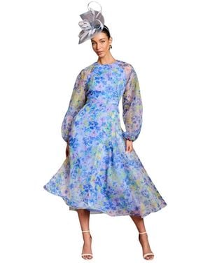 Coast Organza Floral Puff Sleeve Midi Dress - Blue