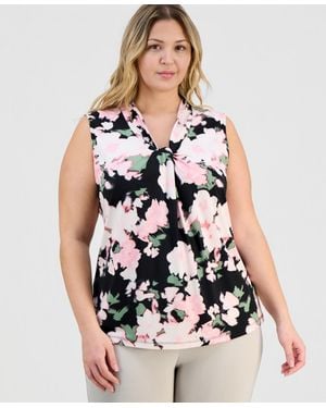 Kasper Plus Size Printed Knot-neck Sleeveless Top - Multicolor