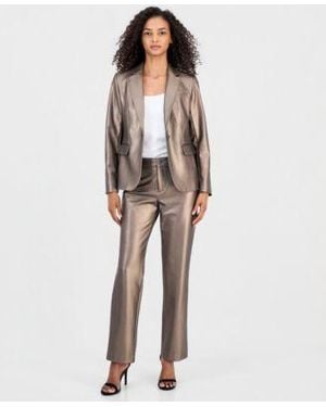 Anne Klein Notch Collar Single Button Jacket Mid Rise Bootcut Ankle Pants - Multicolor
