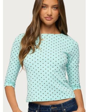 Edikted Lela Polka Dot Quarter Sleeve Top - Blue