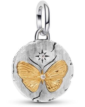 PANDORA Cubic Zirconia Two-tone Butterfly Medallion Charm - White