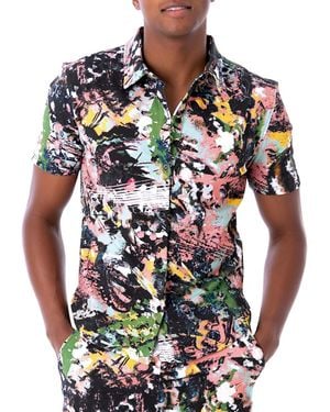 DAI MODA Short Sleeve Button Up Shirt - Gray