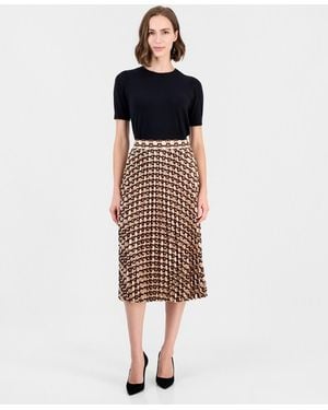 Tahari Pleated A-line Midi Skirt - Blue