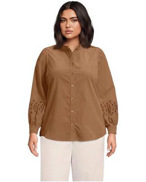 Lands' End Plus Size Pinwale Corduroy Eyelet Sleeves Shirt - Brown