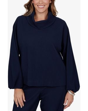 Ruby Rd. Plus Size Ribbed Cowl Neck Top - Blue