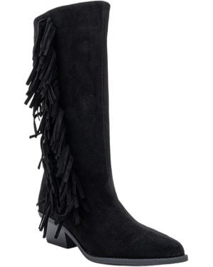 Forever & Always Shoes Orlo Leather Fringed Western Boot - Black
