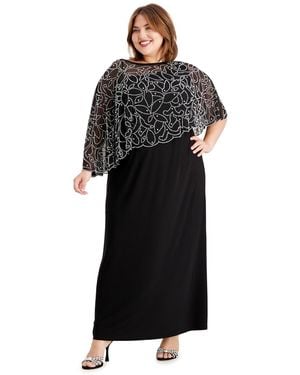 Msk Plus Size Beaded Cape Gown - Black