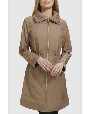 Cole Haan Travel Packable Hooded Rain Jacket - Brown
