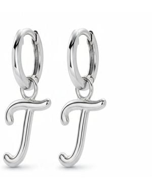 Oak & Luna Mini Signature Initial huggie Earrings - White
