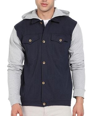 Campus Sutra Gray & Navy Blue Button-front Jacket With Contrast Detail